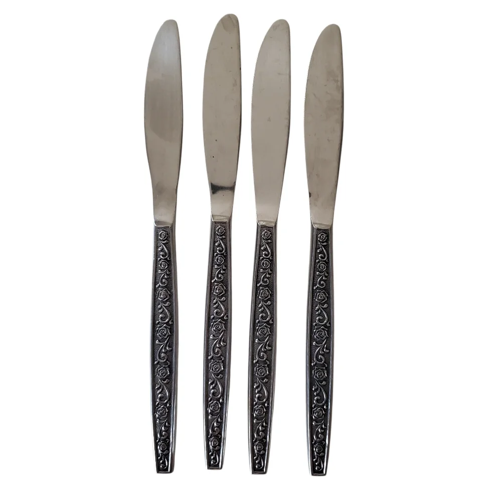 Granada Rose Japan Dinner Knife Stainless Set Of 4 Floral‎ Vintage Flatware